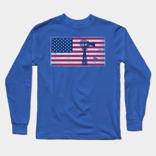 Patriotic American Flag Windmill USA 4th of July Long Sleeve T-Shirt